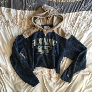 Distressed two color crop hoodie